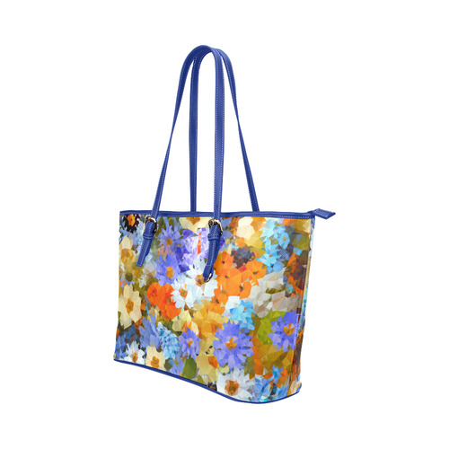 Flower Garden Low Poly Geometric Floral Leather Tote Bag/Small (Model 1651)