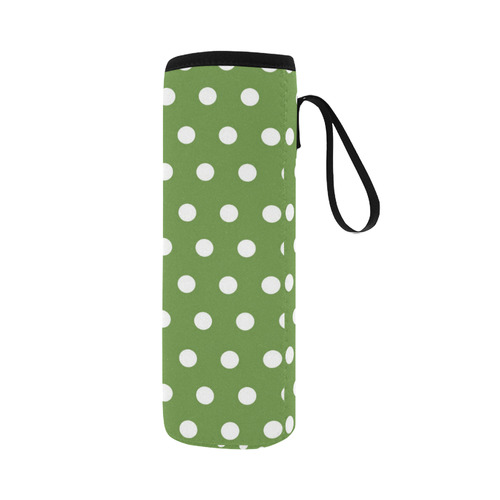 Dots Olive Neoprene Water Bottle Pouch/Large