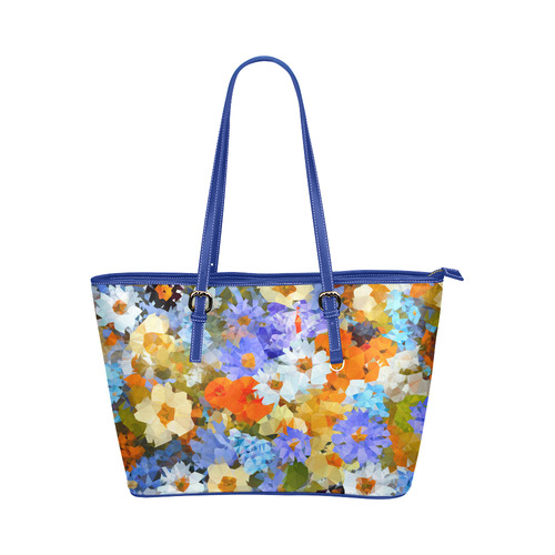 Flower Garden Low Poly Geometric Floral Leather Tote Bag/Small (Model 1651)