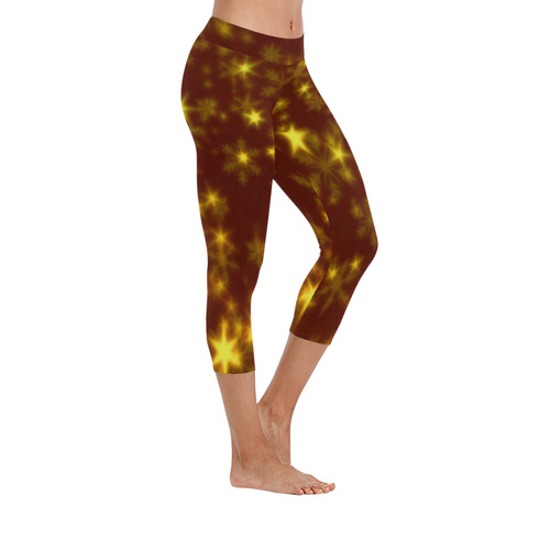 Blurry Stars golden by FeelGood Women's Low Rise Capri Leggings (Invisible Stitch) (Model L08)