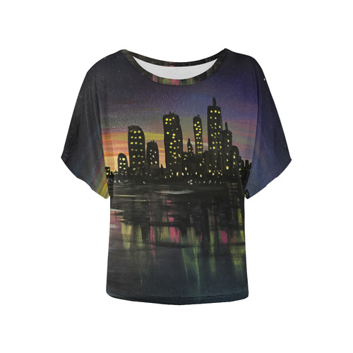 City Lights Women's Batwing-Sleeved Blouse T shirt (Model T44)