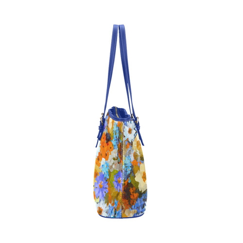 Flower Garden Low Poly Geometric Floral Leather Tote Bag/Small (Model 1651)