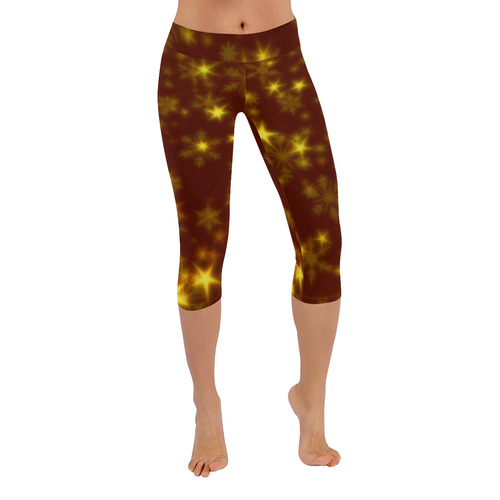 Blurry Stars golden by FeelGood Women's Low Rise Capri Leggings (Invisible Stitch) (Model L08)