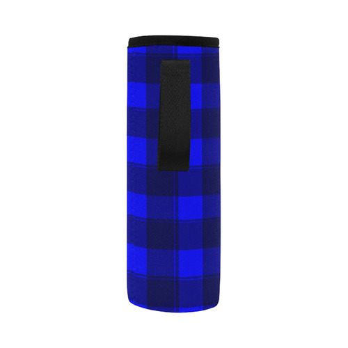 Plaid Blue Neoprene Water Bottle Pouch/Large