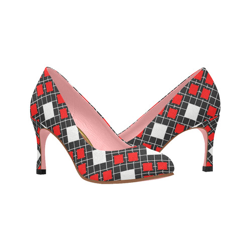 red pattern heels