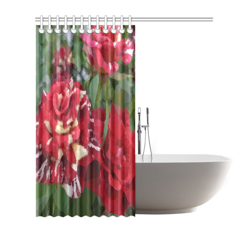 Red Roses Low Poly Floral Geometric Triangles Shower Curtain 72"x72"