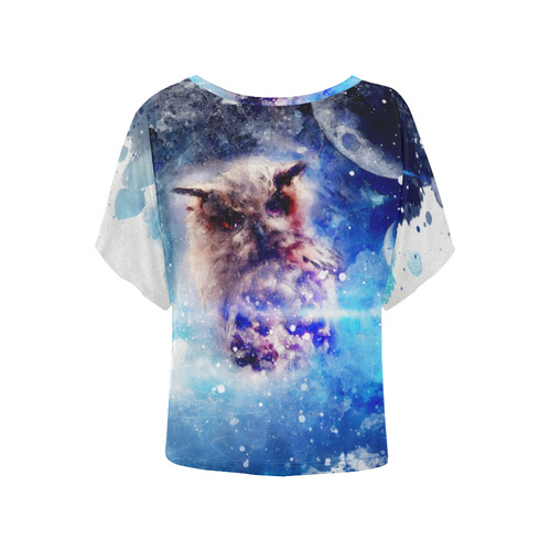 Watercolor, owl in the unoverse Women's Batwing-Sleeved Blouse T shirt (Model T44)