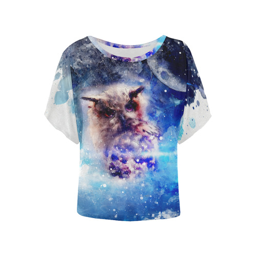 Watercolor, owl in the unoverse Women's Batwing-Sleeved Blouse T shirt (Model T44)