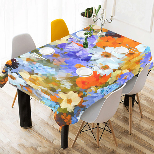 Flower Garden Low Poly Geometric Floral Cotton Linen Tablecloth 52"x 70"