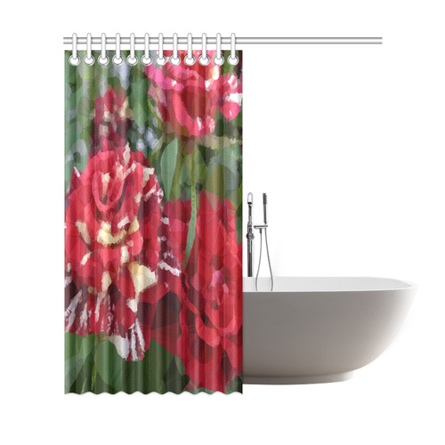 Red Roses Low Poly Floral Geometric Triangles Shower Curtain 69"x72"