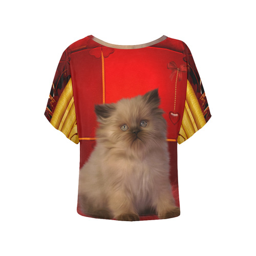 Cute little kitten Women's Batwing-Sleeved Blouse T shirt (Model T44)