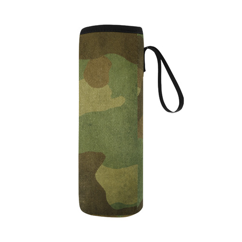 Camo Brown Green Neoprene Water Bottle Pouch/Large