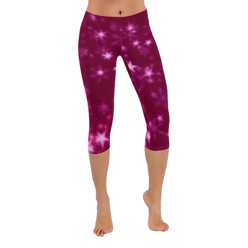 Blurry Stars pink by FeelGood Women's Low Rise Capri Leggings (Invisible Stitch) (Model L08)