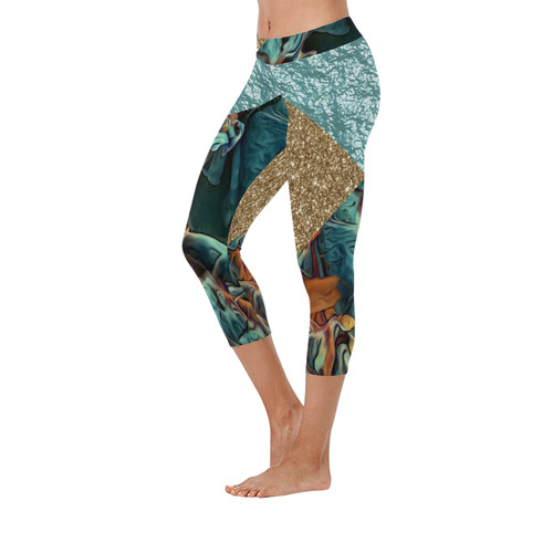 Chic shimmering Mix A by JamColors Women's Low Rise Capri Leggings (Invisible Stitch) (Model L08)