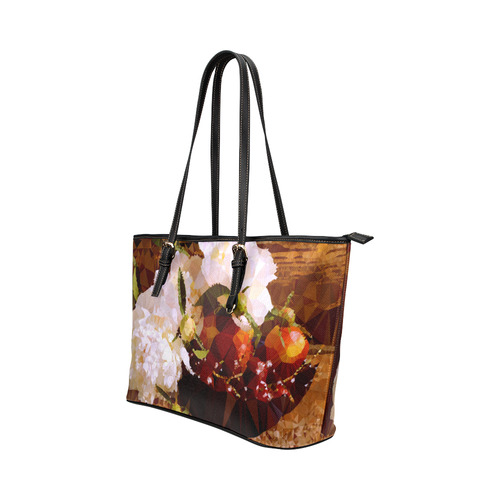 Peonies Fruit Floral Low Poly Still Life Leather Tote Bag/Small (Model 1651)