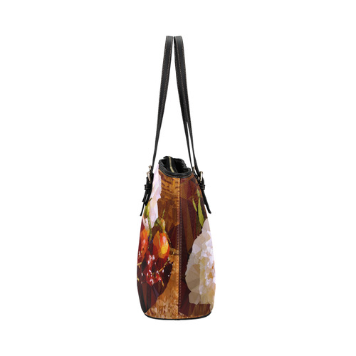 Peonies Fruit Floral Low Poly Still Life Leather Tote Bag/Large (Model 1651)