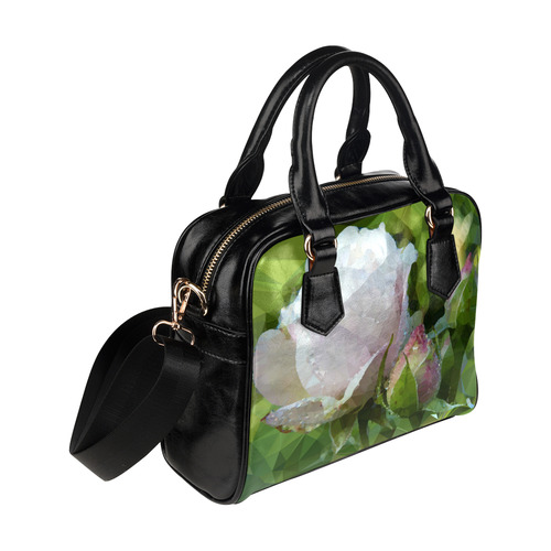 White Rosebuds Low Poly Geometric Floral Shoulder Handbag (Model 1634)