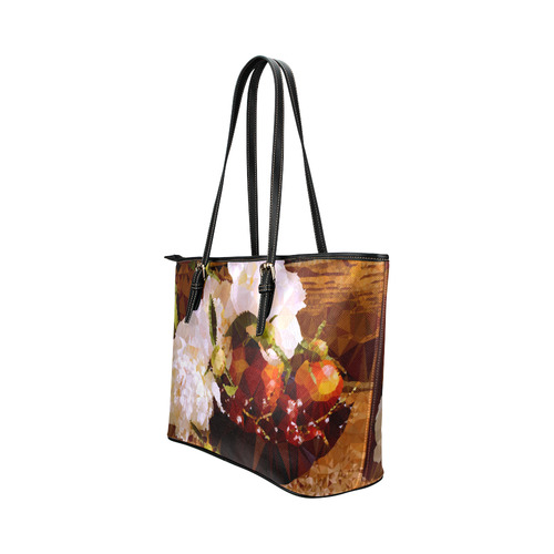 Peonies Fruit Floral Low Poly Still Life Leather Tote Bag/Large (Model 1651)