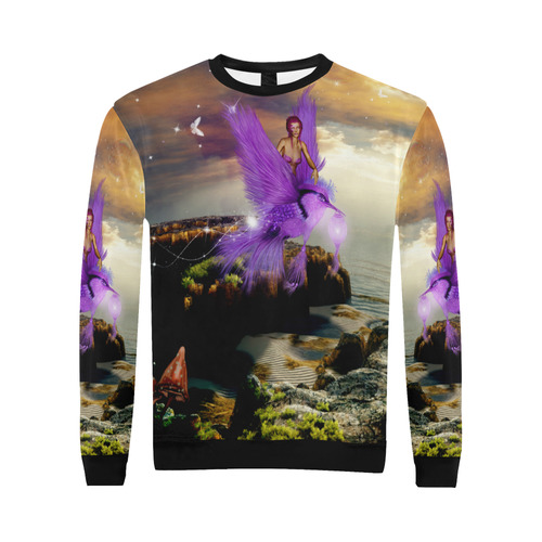 Wonderful fairy with bird All Over Print Crewneck Sweatshirt for Men/Large (Model H18)