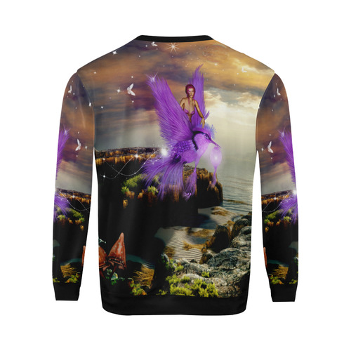 Wonderful fairy with bird All Over Print Crewneck Sweatshirt for Men/Large (Model H18)