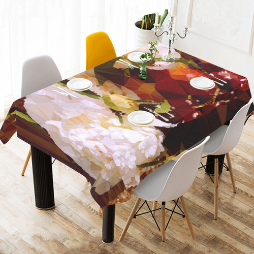 Peonies Fruit Floral Low Poly Still Life Cotton Linen Tablecloth 60" x 90"