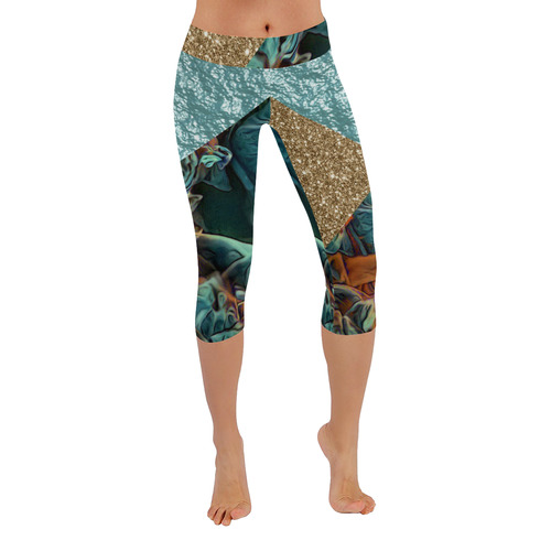 Chic shimmering Mix A by JamColors Women's Low Rise Capri Leggings (Invisible Stitch) (Model L08)