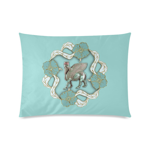 Assyrian Lamassu Teal Pillow Case Custom Zippered Pillow Case 20"x26"(Twin Sides)