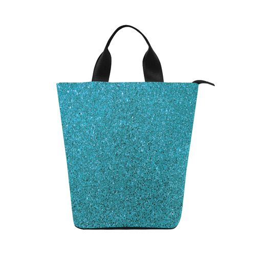 Turquoise Glitter Nylon Lunch Tote Bag (Model 1670)