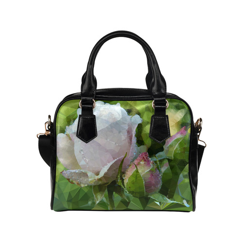 White Rosebuds Low Poly Geometric Floral Shoulder Handbag (Model 1634)