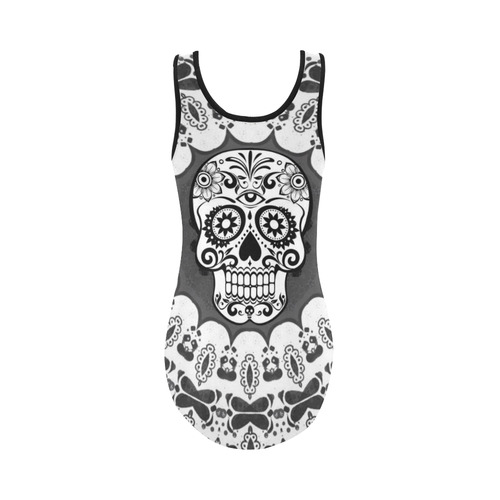 funny Mandala Skull by JamColors Vest One Piece Swimsuit (Model S04)