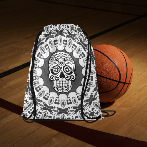 funny Mandala Skull by JamColors Large Drawstring Bag Model 1604 (Twin Sides)  16.5"(W) * 19.3"(H)