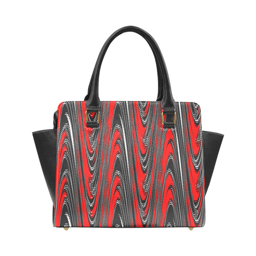 Handbag red black gray white wave pattern Rivet Shoulder Handbag (Model 1645)