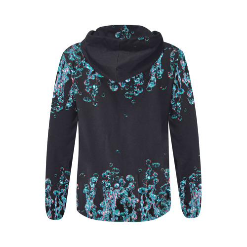 Blue Bubbles on Black Background Photo All Over Print Full Zip Hoodie for Women (Model H14)