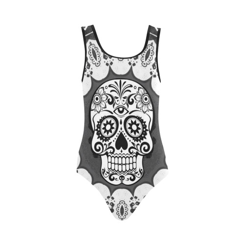 funny Mandala Skull by JamColors Vest One Piece Swimsuit (Model S04)