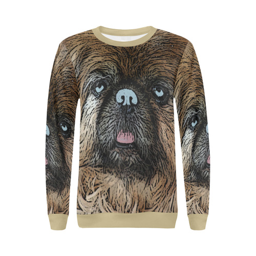 Pekingese Love Beige All Over Print Crewneck Sweatshirt for Women (Model H18)