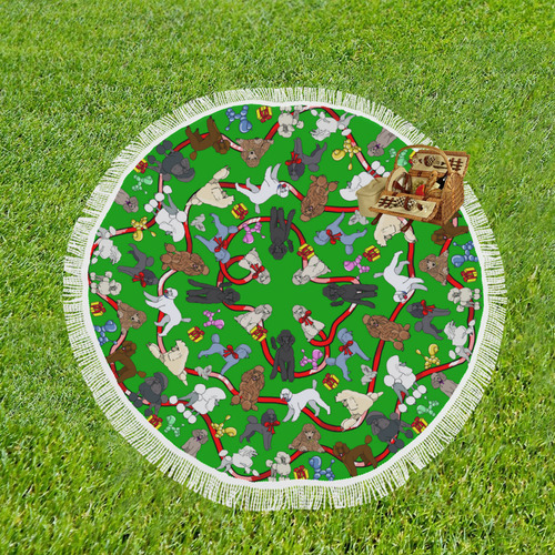 Poodle Christmas Tree Skirt ~ green Circular Beach Shawl 59"x 59"