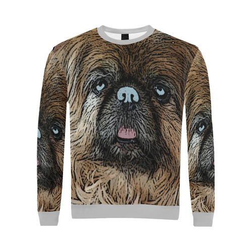 Pekingese Love Lt Grey All Over Print Crewneck Sweatshirt for Men/Large (Model H18)
