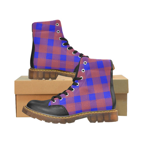 Light Blue Plaid Apache Round Toe Women's Winter Boots (Model 1402)