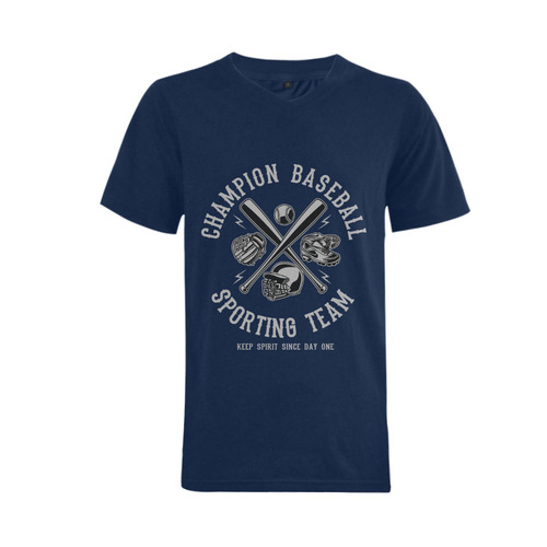 Champion Baseball Blue Men's V-Neck T-shirt  Big Size(USA Size) (Model T10)