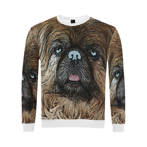 Pekingese Love White All Over Print Crewneck Sweatshirt for Men/Large (Model H18)