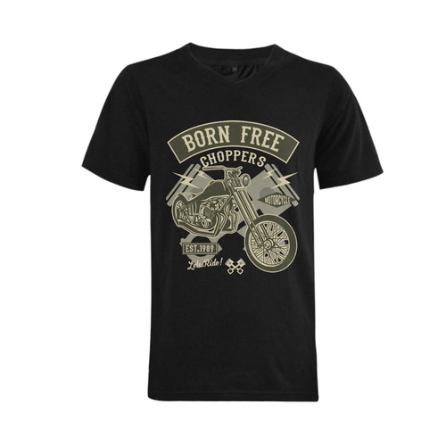 Born Free Chopper Black Men's V-Neck T-shirt (USA Size) (Model T10)