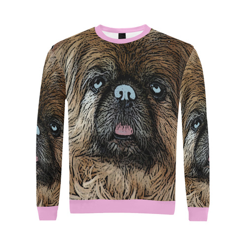 Pekingese Love Pink All Over Print Crewneck Sweatshirt for Men (Model H18)