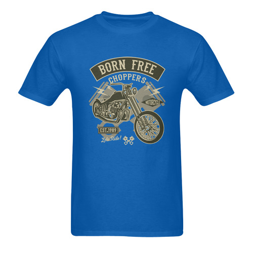 Born Free Chopper Blue Men's T-Shirt in USA Size (Two Sides Printing)