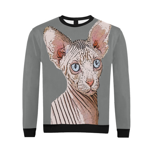 Sphynx Love Dark Grey All Over Print Crewneck Sweatshirt for Men (Model H18)