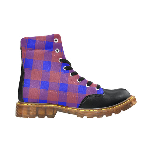 Light Blue Plaid Apache Round Toe Women's Winter Boots (Model 1402)