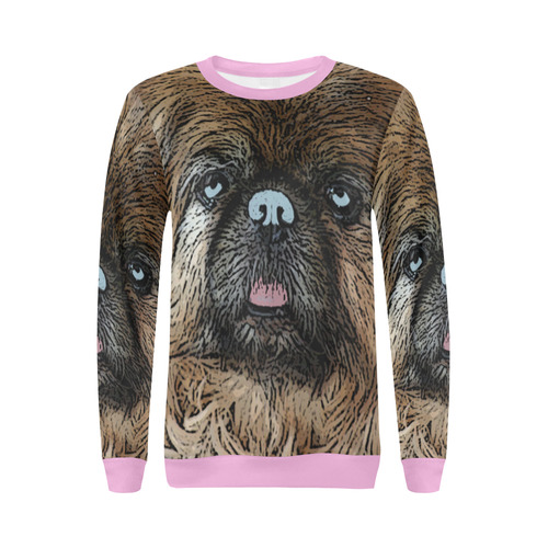 Pekingese Love Pink All Over Print Crewneck Sweatshirt for Women (Model H18)