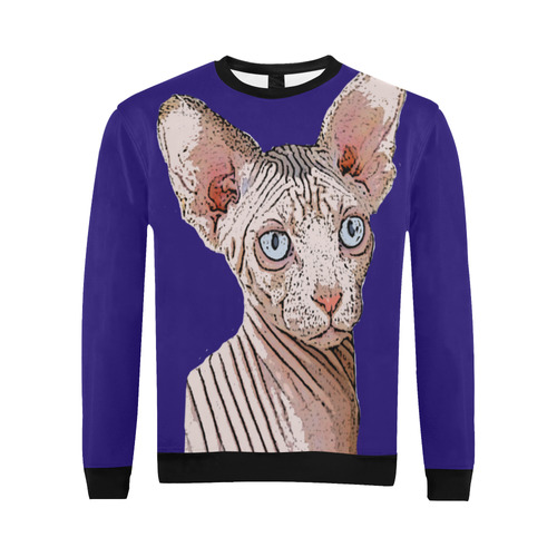 Sphynx Love Blue All Over Print Crewneck Sweatshirt for Men (Model H18)