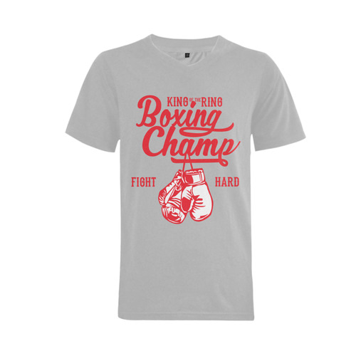 Boxing Champ Red Grey Men's V-Neck T-shirt  Big Size(USA Size) (Model T10)