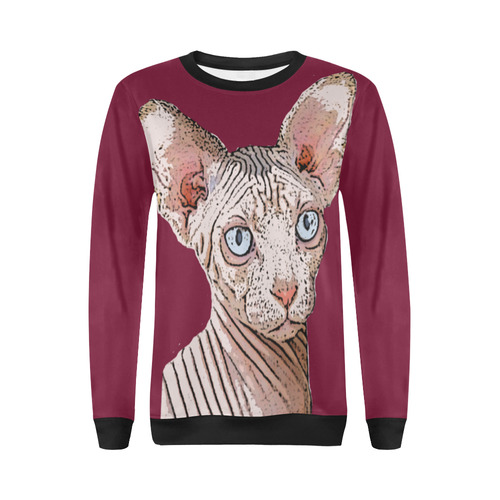 Sphynx Love Plum All Over Print Crewneck Sweatshirt for Women (Model H18)