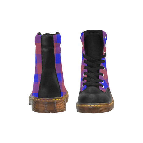 Light Blue Plaid Apache Round Toe Women's Winter Boots (Model 1402)